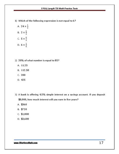 tsi math sample questions